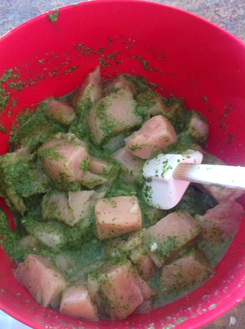 Add marinade to chicken and let sit for a couple hours or overnight.