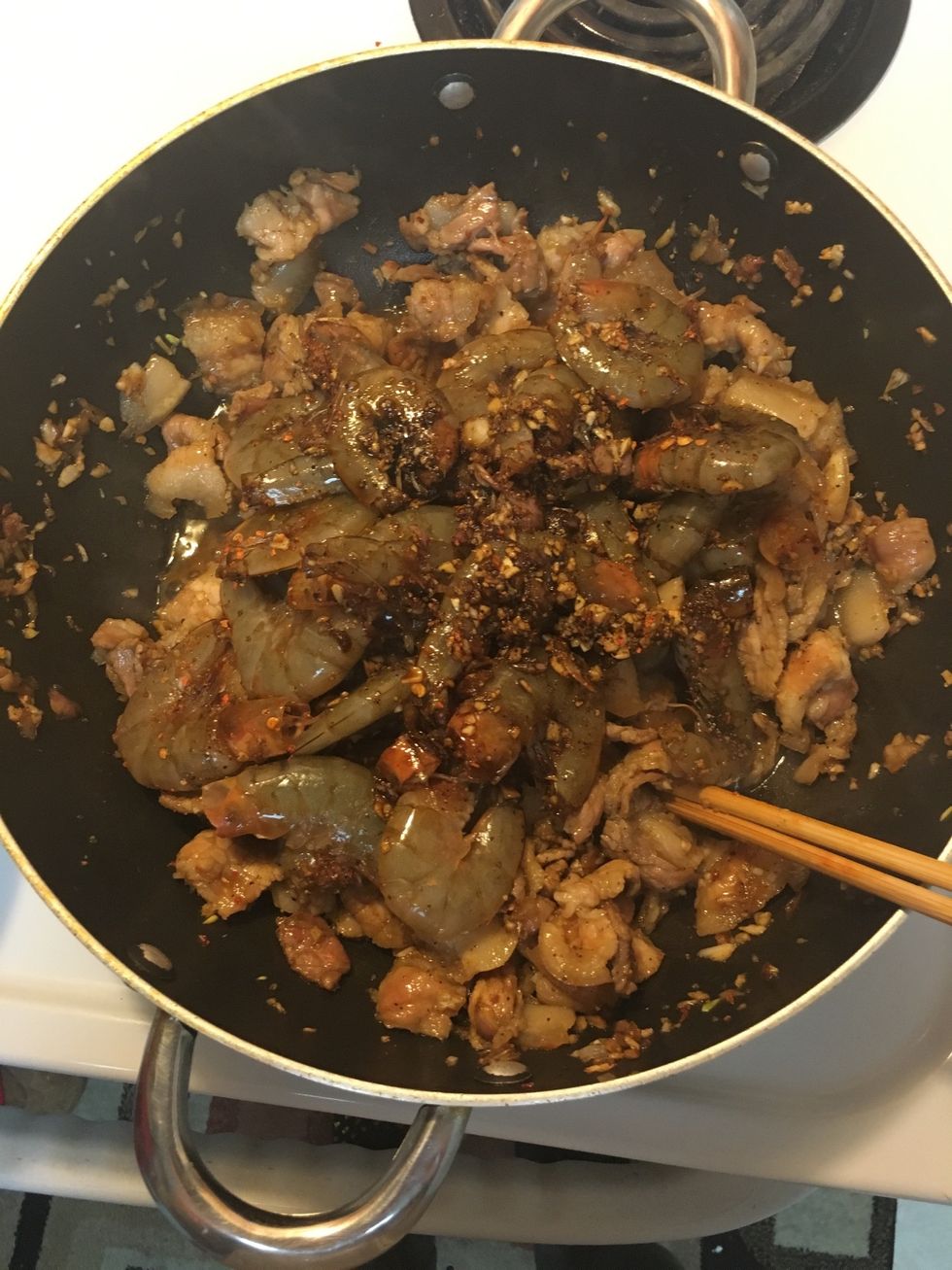 Add marinated shrimps