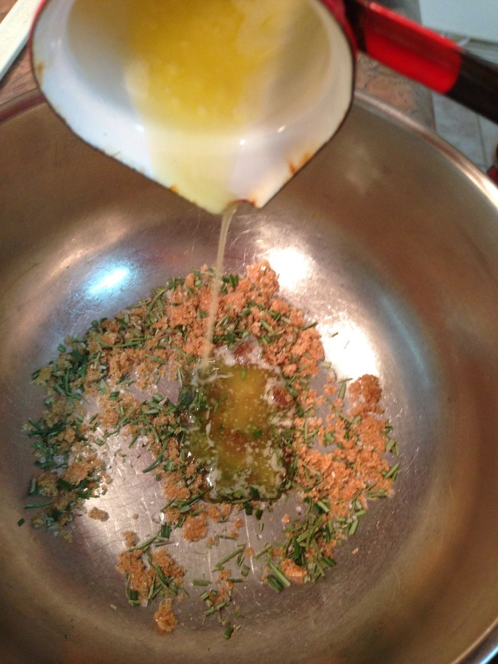 Add melted butter to dry ingredients.