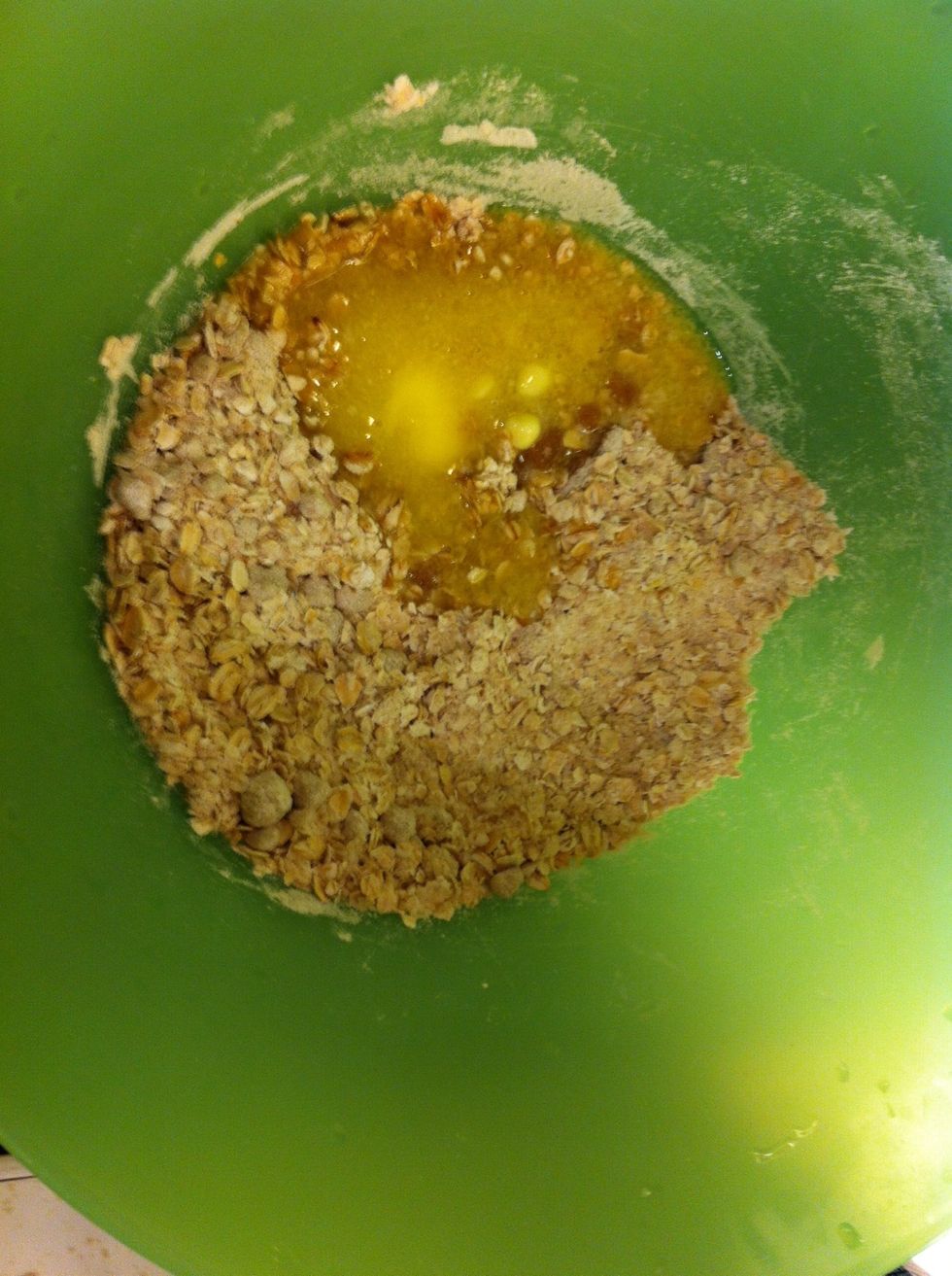 Add melted butter to the oats mixture