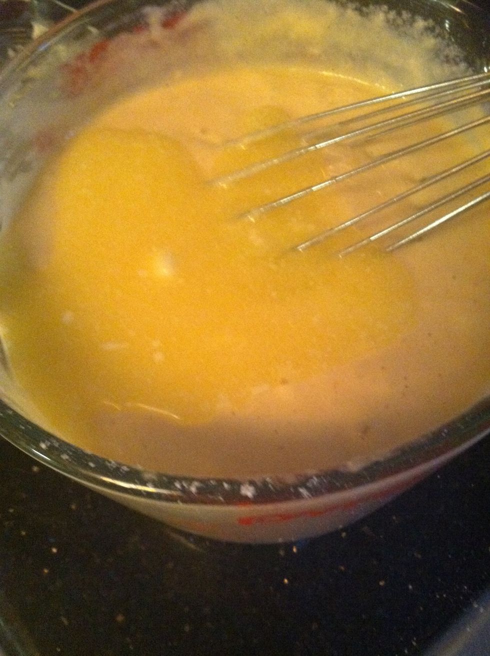 Add melted, warm butter.