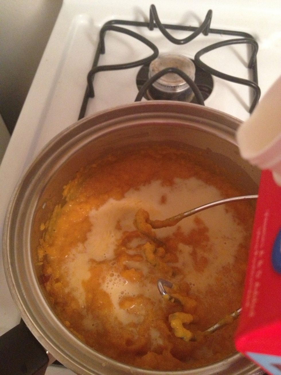 Add milk and butter. I kept mashing because I saw a few chunkier pieces.