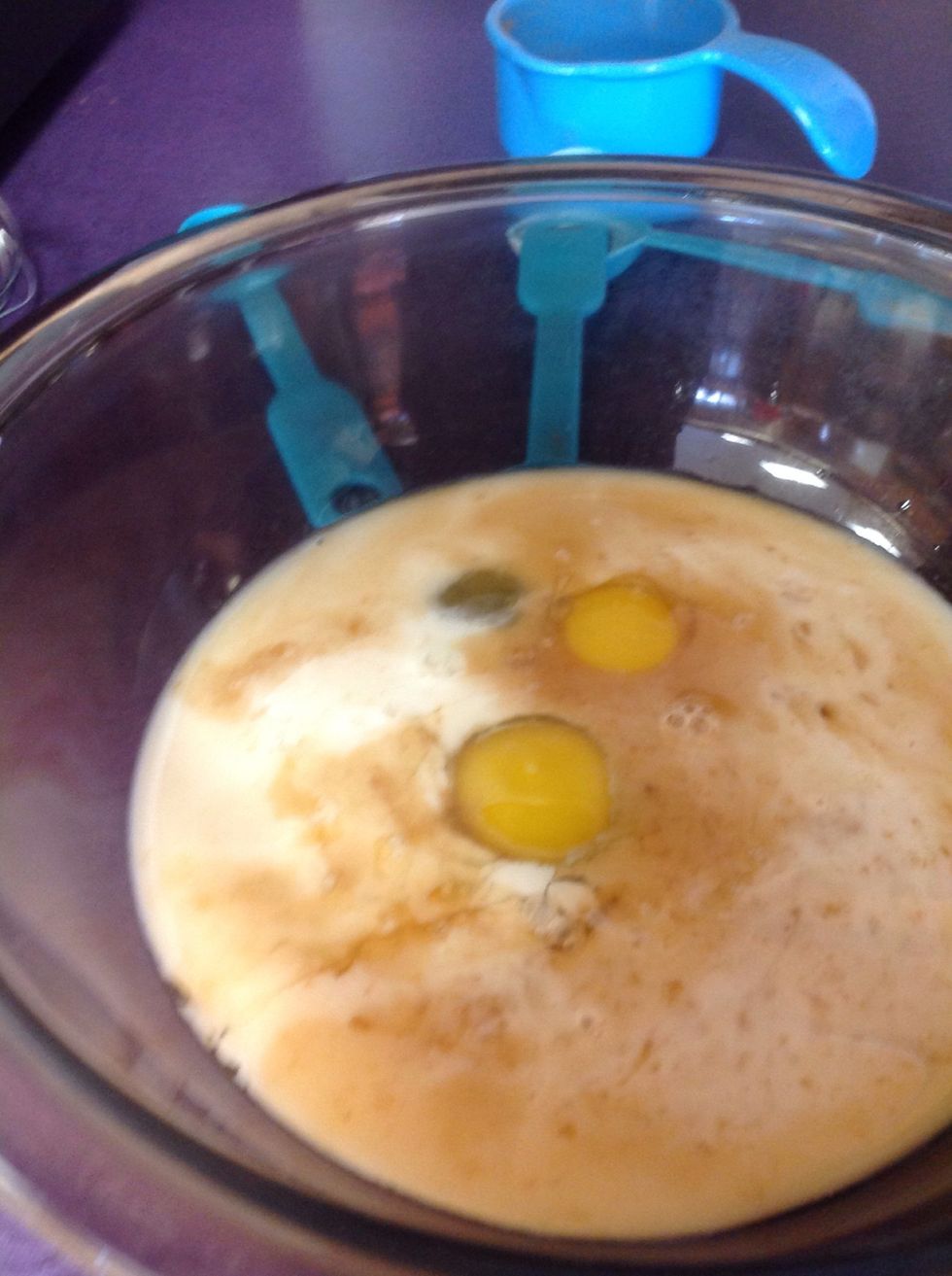 Add milk and eggs to your maple syrup mixture