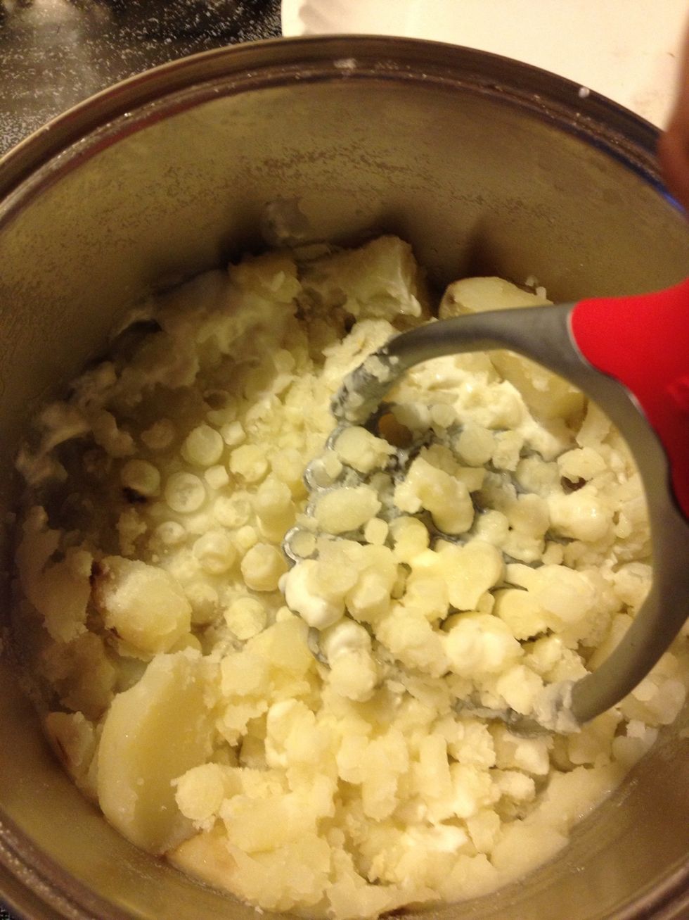 Add milk and mash the life out of them!!