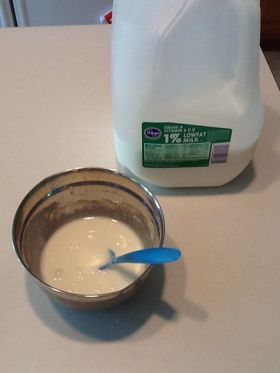 Add milk and stir well.  Consistency should be somewhat thick.  If it's too thin or watery, add more powdered sugar.  If it's too thick, add milk 1 tsp at a time.