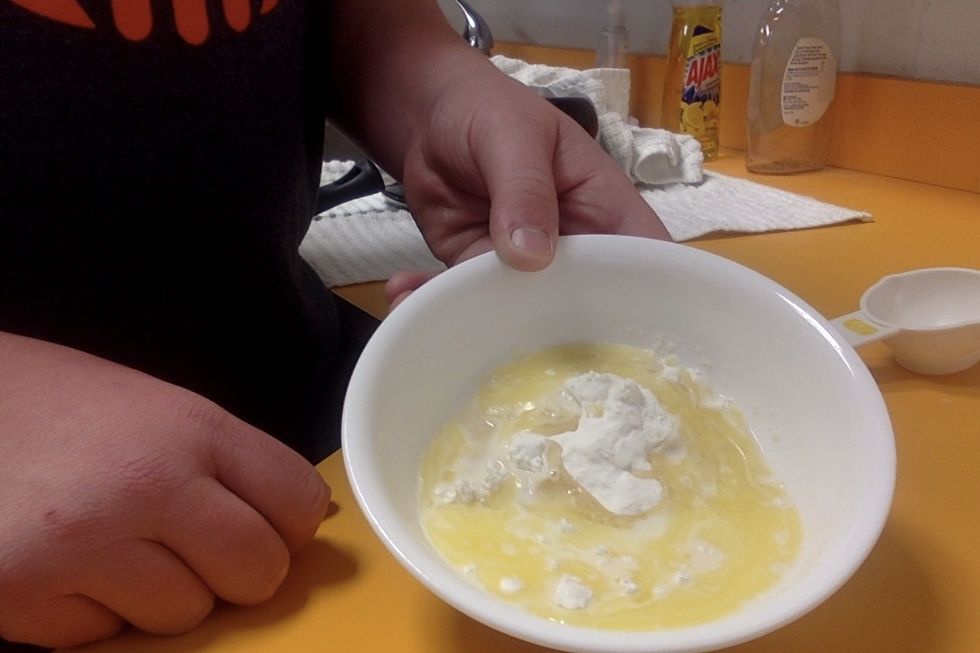 add milk, and vanilla and butter to the other ingredients