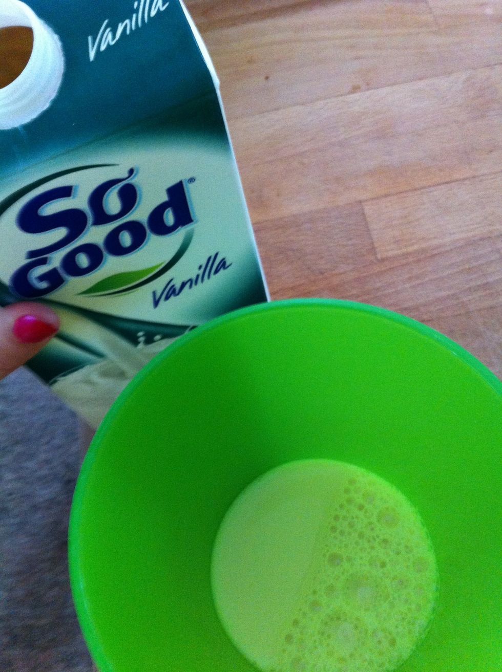 Add milk :D I chose light vanilla soy milk! You could always use skim milk, almond milk, rice milk, or any other kind of milk!