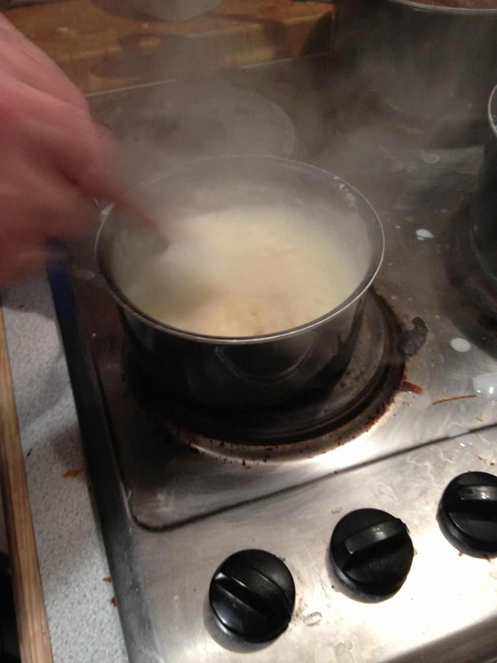 Add milk in 3 equal stages, firstly mix in until smooth, second gentley mix hot milk, thirdly repeat second stage. - should feel lumpy which is fine