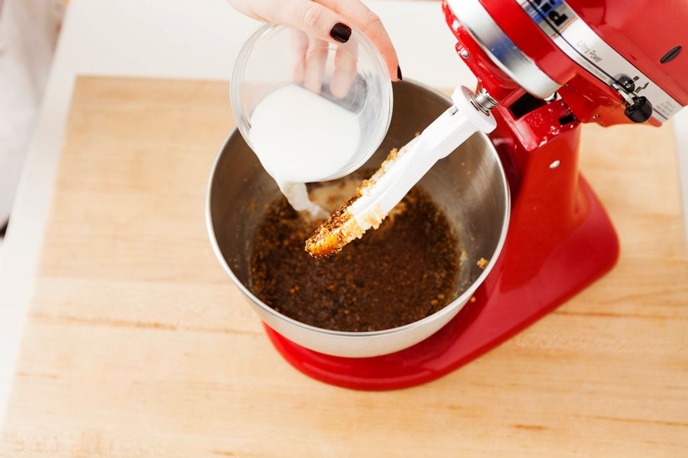 Add milk. Mix to combine and set aside.