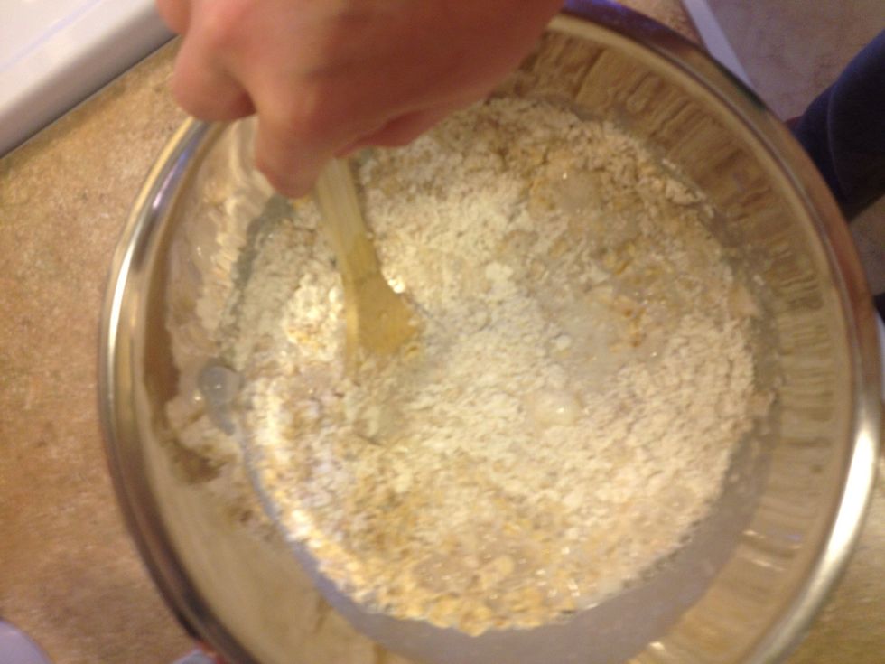 Add milk oats to dry ingredients