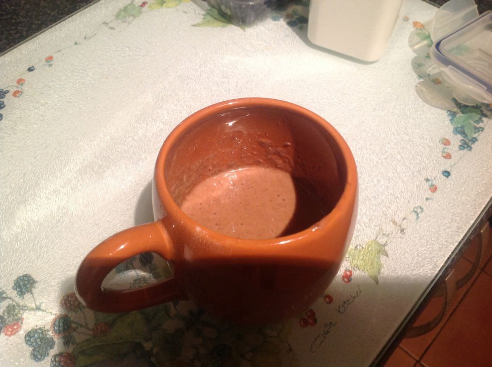 Add milk & oil & MIX! (I only used 3 tablespoons of this type of oil as its quite thick). It will be like a yummy chocolate goo. You can lick the spoon if you want...