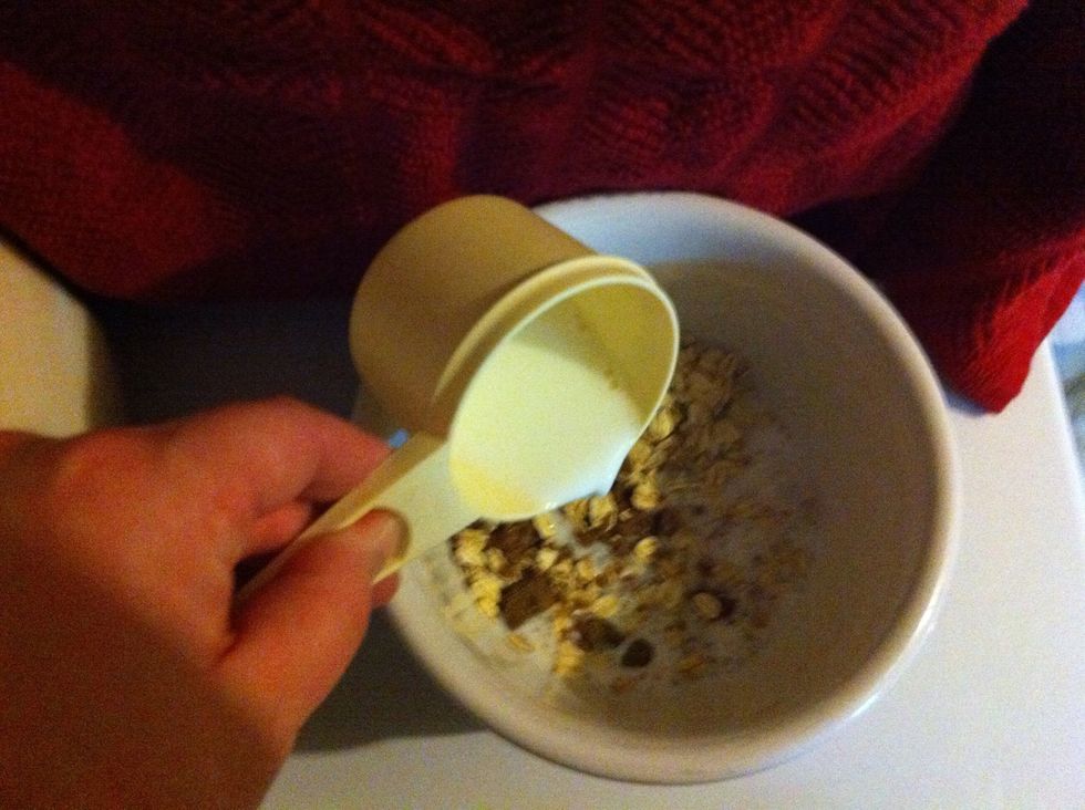 Add milk to bowl. No need to stir.