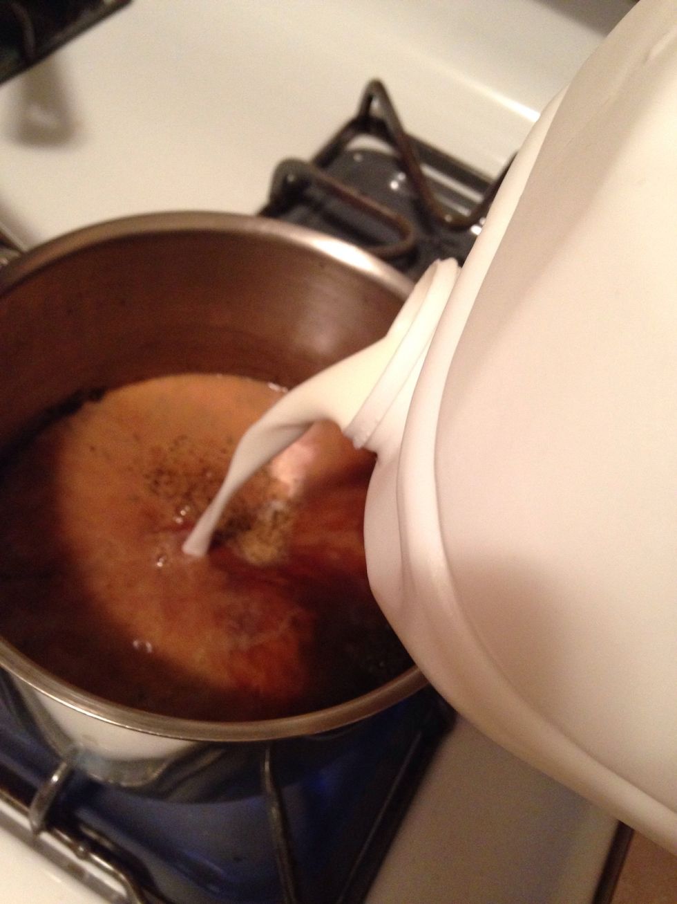 Add milk to it, depending on how strong you want your tea and let it boil