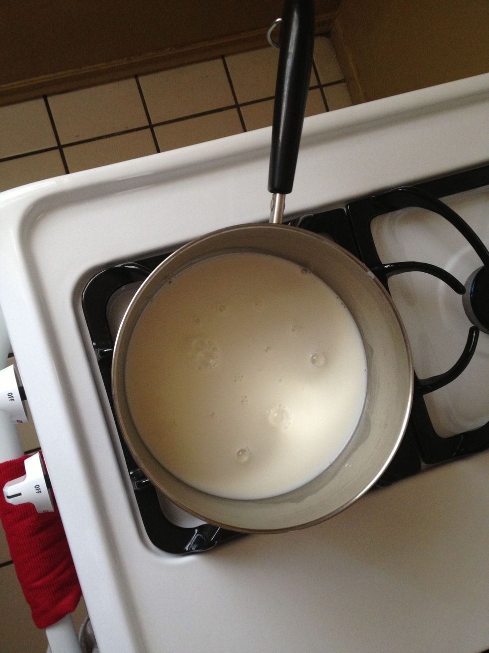 Add milk to sauce pan. If you're more of a purist, disregard the rest of the ingredients. Or add more sugar if it isn't sweet enough.