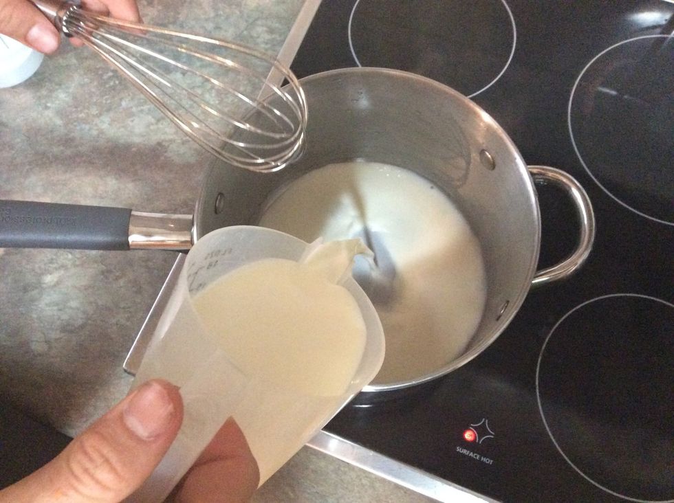 Add milk to saucepan (heat on high)