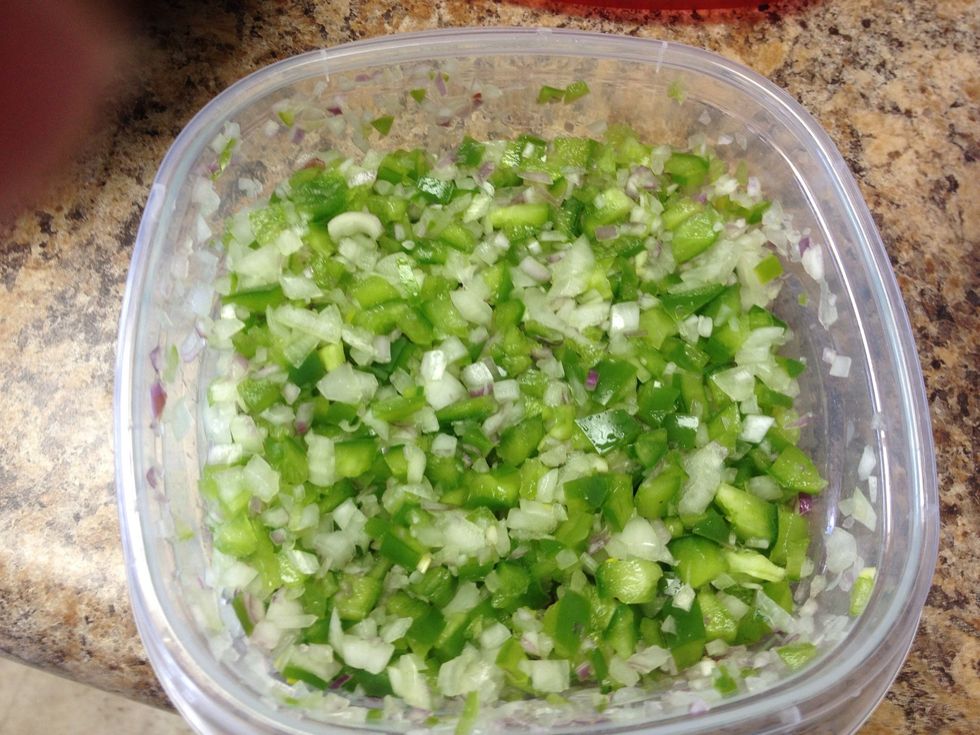 Add minced shallots onions and bell pepper mixture.