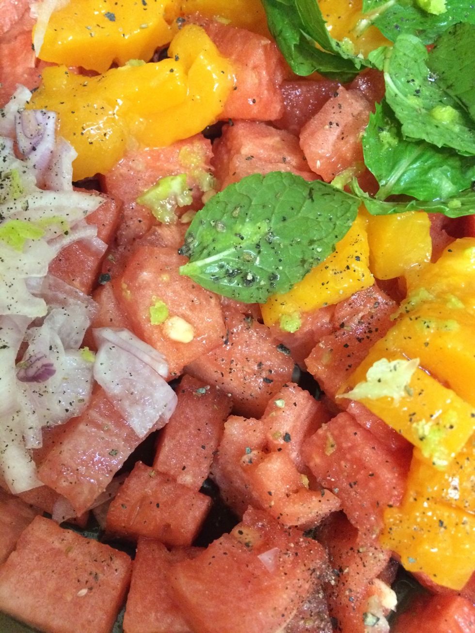 Add Mint leaves. Can also sub them with basil leaves. Sprinkle black pepper