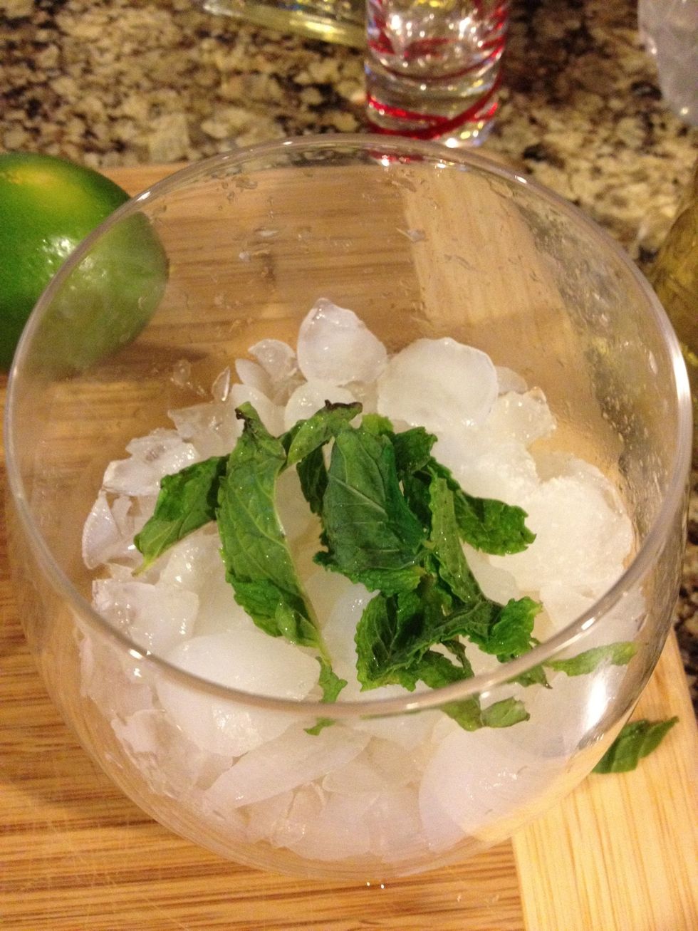 Add mint leaves to glass