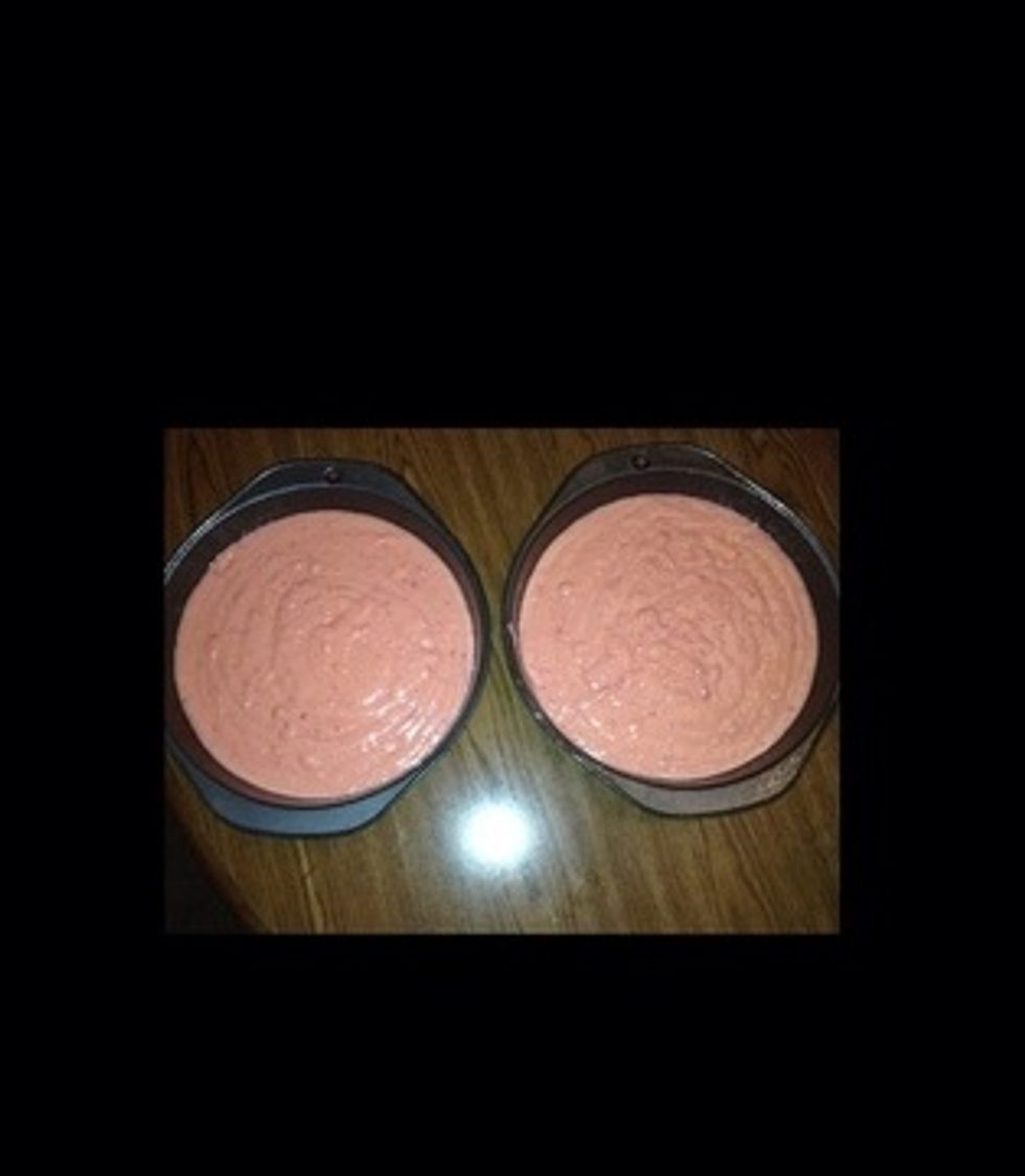Add mix into two pans evenly.