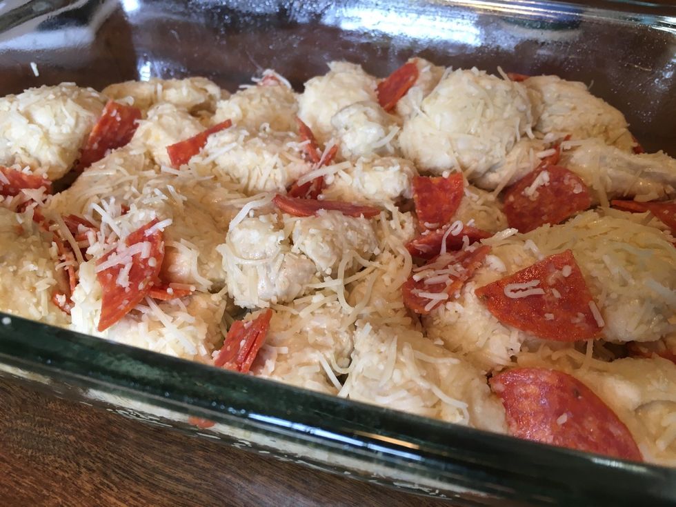 Add mix to the pan and cover the pan evenly.