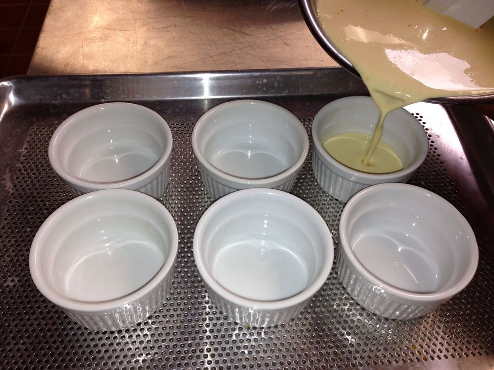 Add mixture to ramekins set on perforated sheet pan