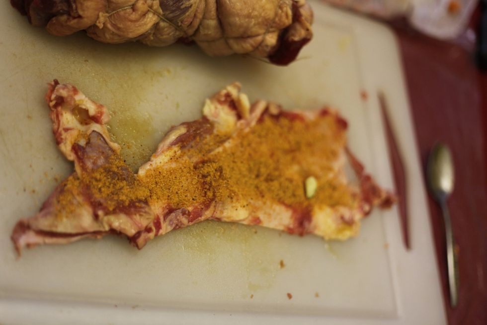 Add more all purpose seasoning on the beef fat. Rub a dub dub ...