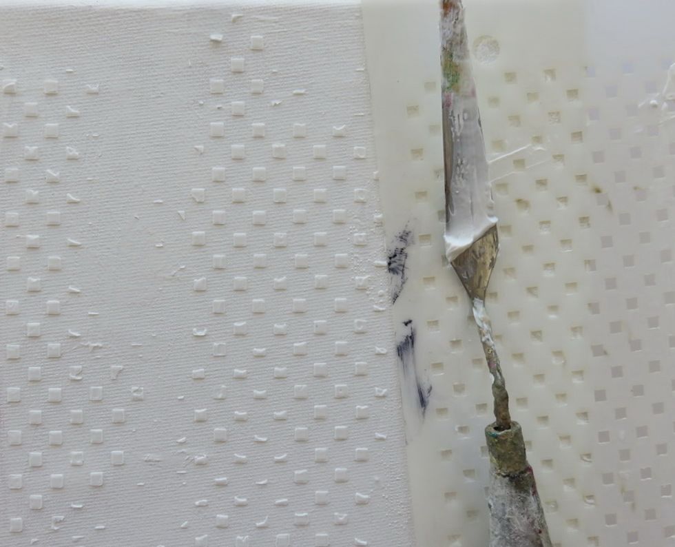 Add more random strokes with Art Anthology Blocked stencil and texture paste.