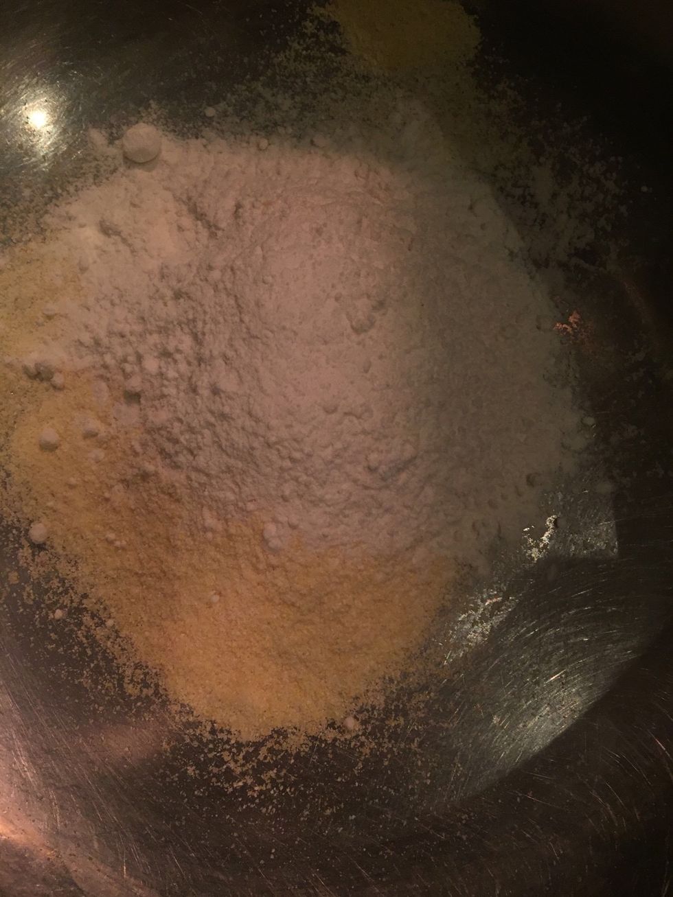 Add most of the white flour and all the corn flour.
