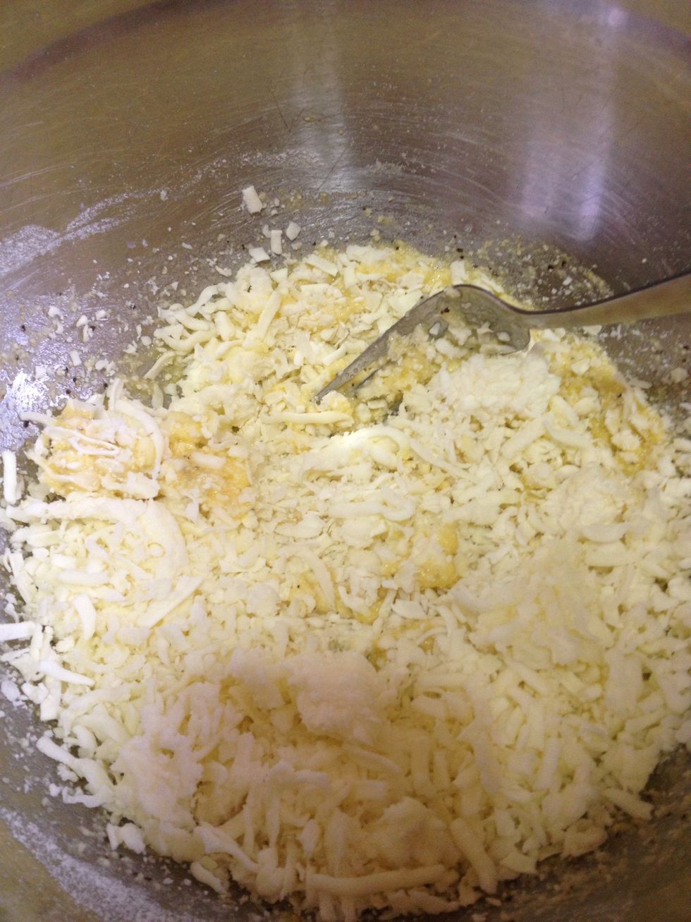 Add mozzarella cheese to the egg & Parmesan mixture
