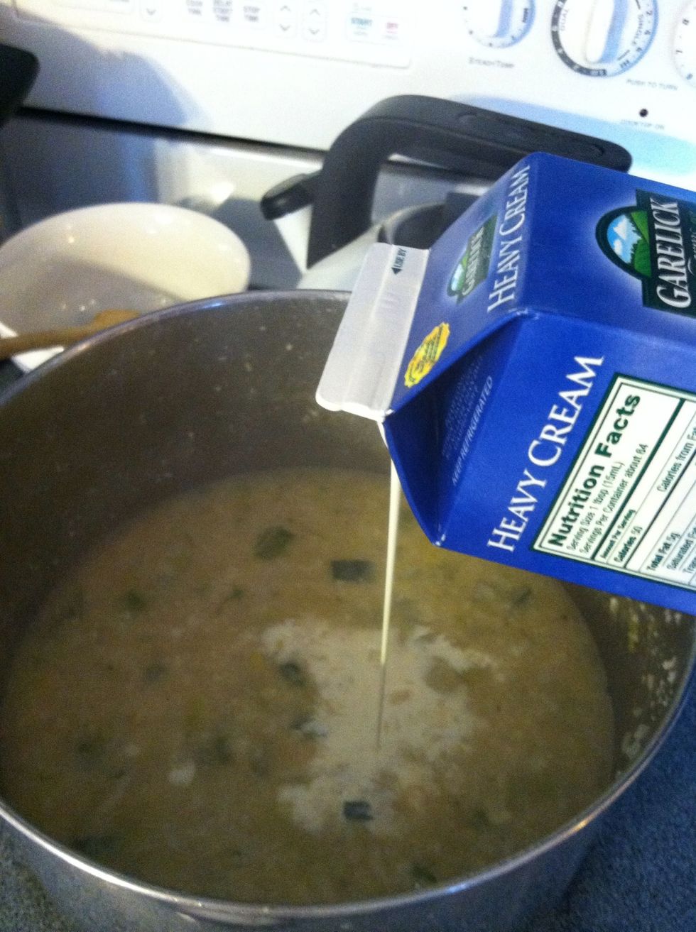 Add nutmeg, rosemary, parsley flakes and salt and pepper with desired amount of cream at end.