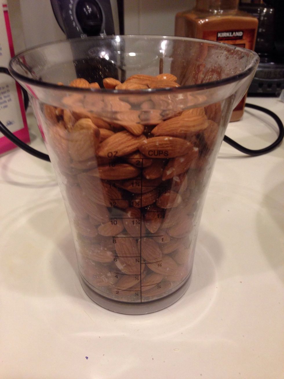 Add nuts (3-4 cups of nuts per egg). Here we have almonds.