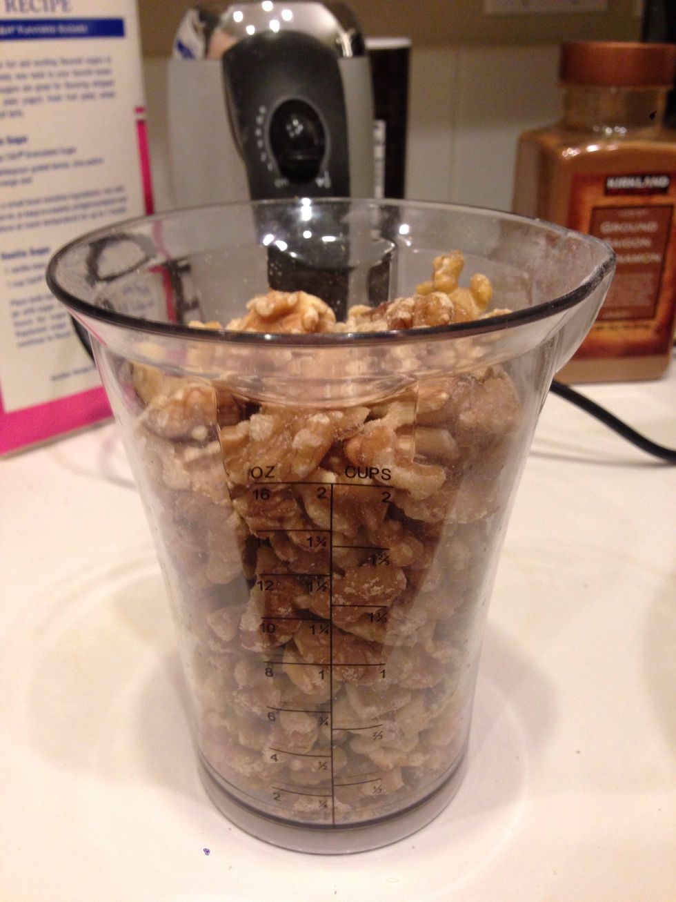 Add nuts (3-4 cups of nuts per egg). Here we have walnuts.