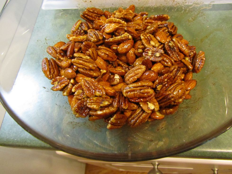 Add nuts and stir until they are thoroughly coated.
