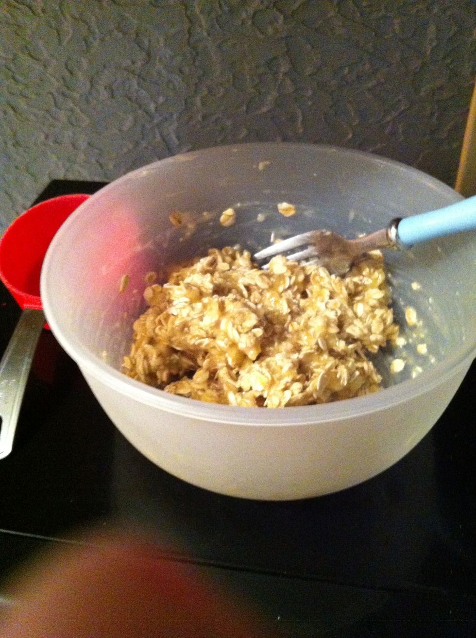 Add oats and mix well. You might need a few more to hold the mixture together.