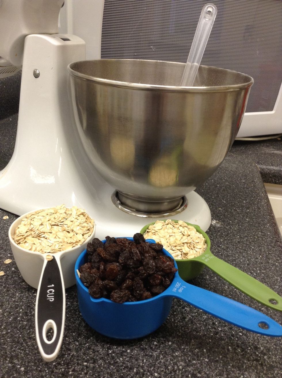 Add oats and raisins to mixture