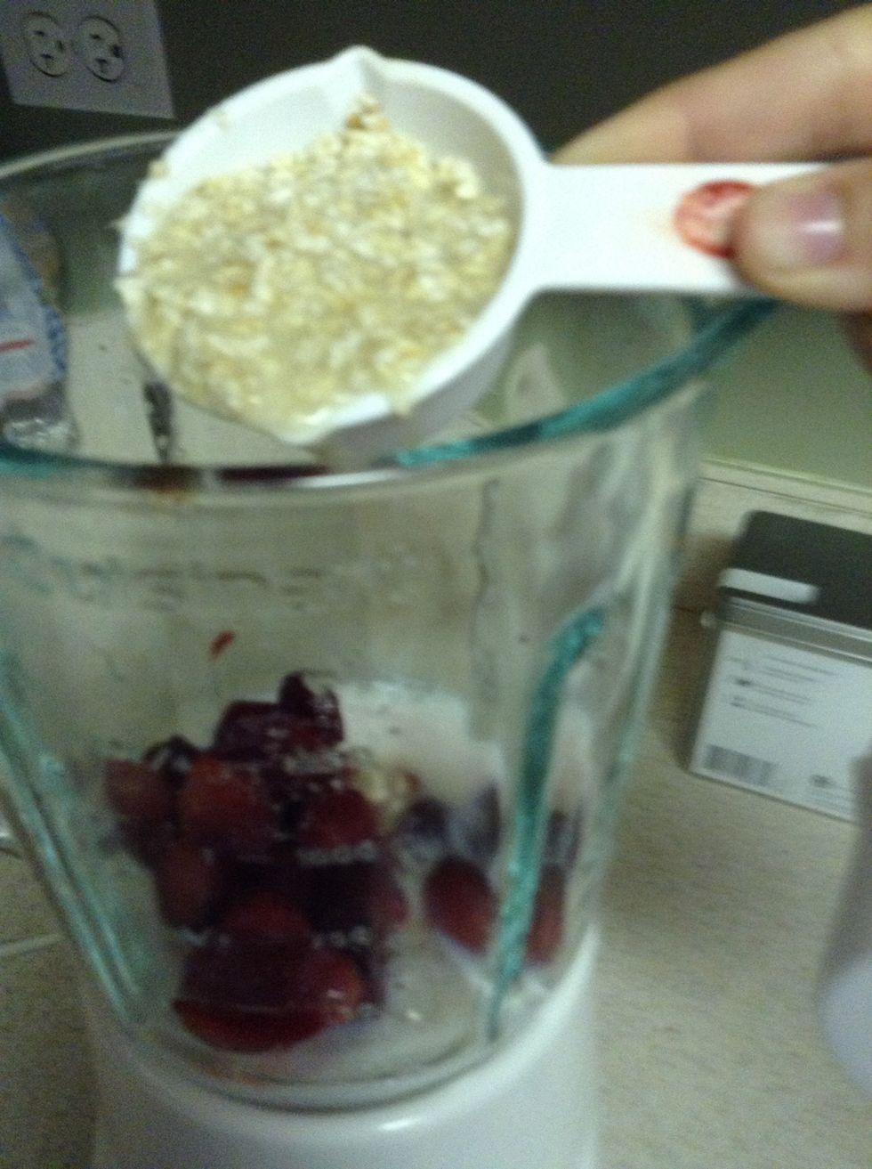 Add oats. The oatmeal I used was an instant microwavable package, original flavored. Before i used it I soaked it in water as if I was going to make it in the microwave for breakfast.