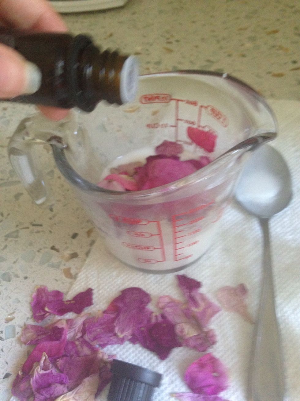 Add oil and petals