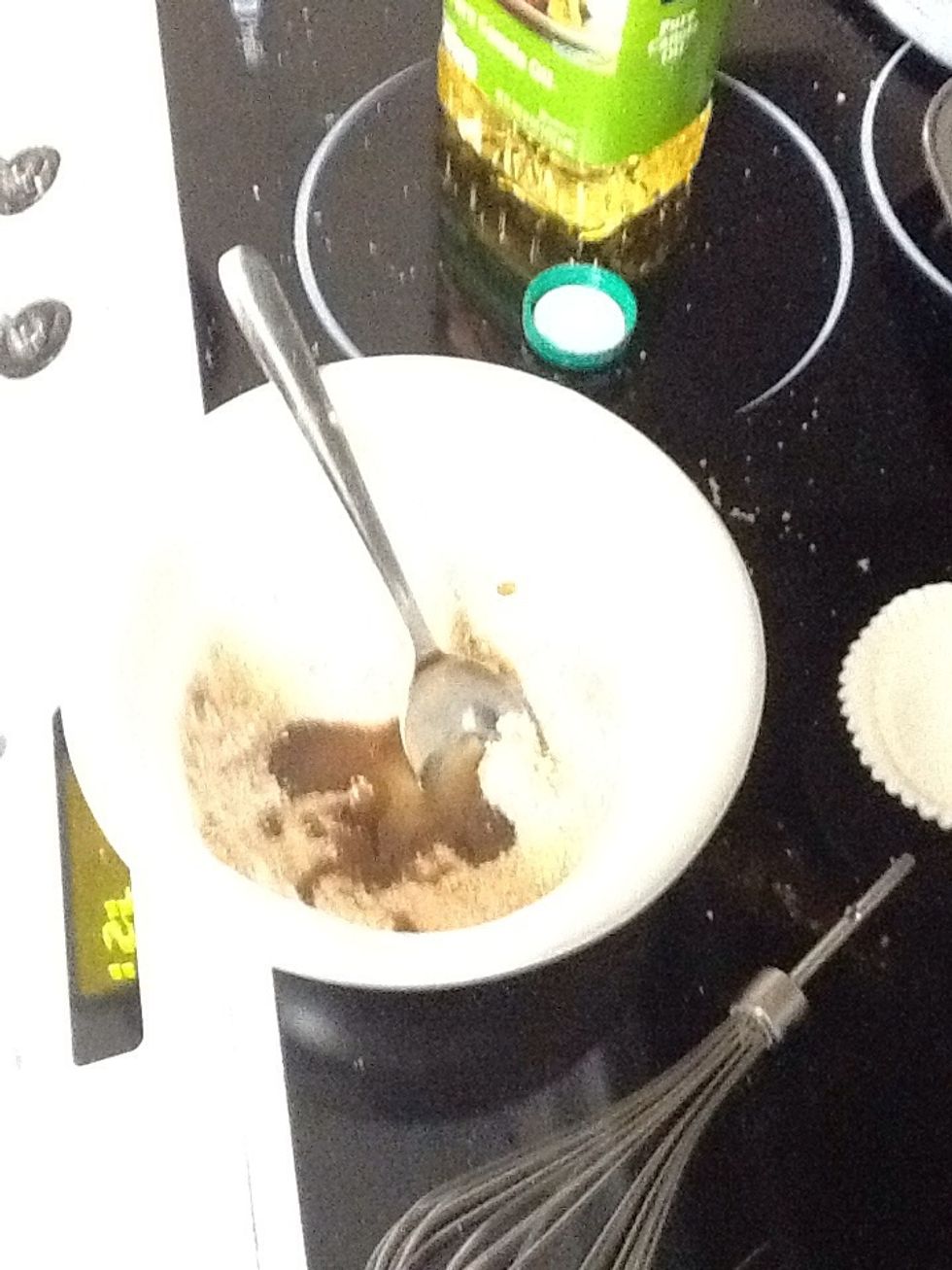 Add oil and stir smashing any lumps