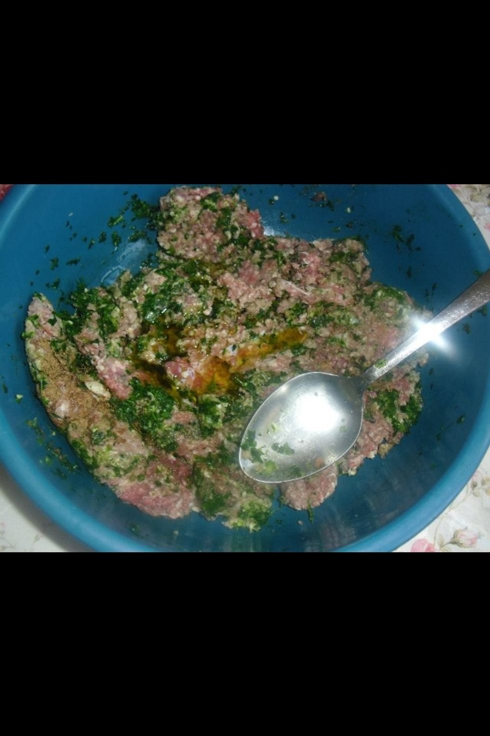 Add oil and stir the ingredients well .
