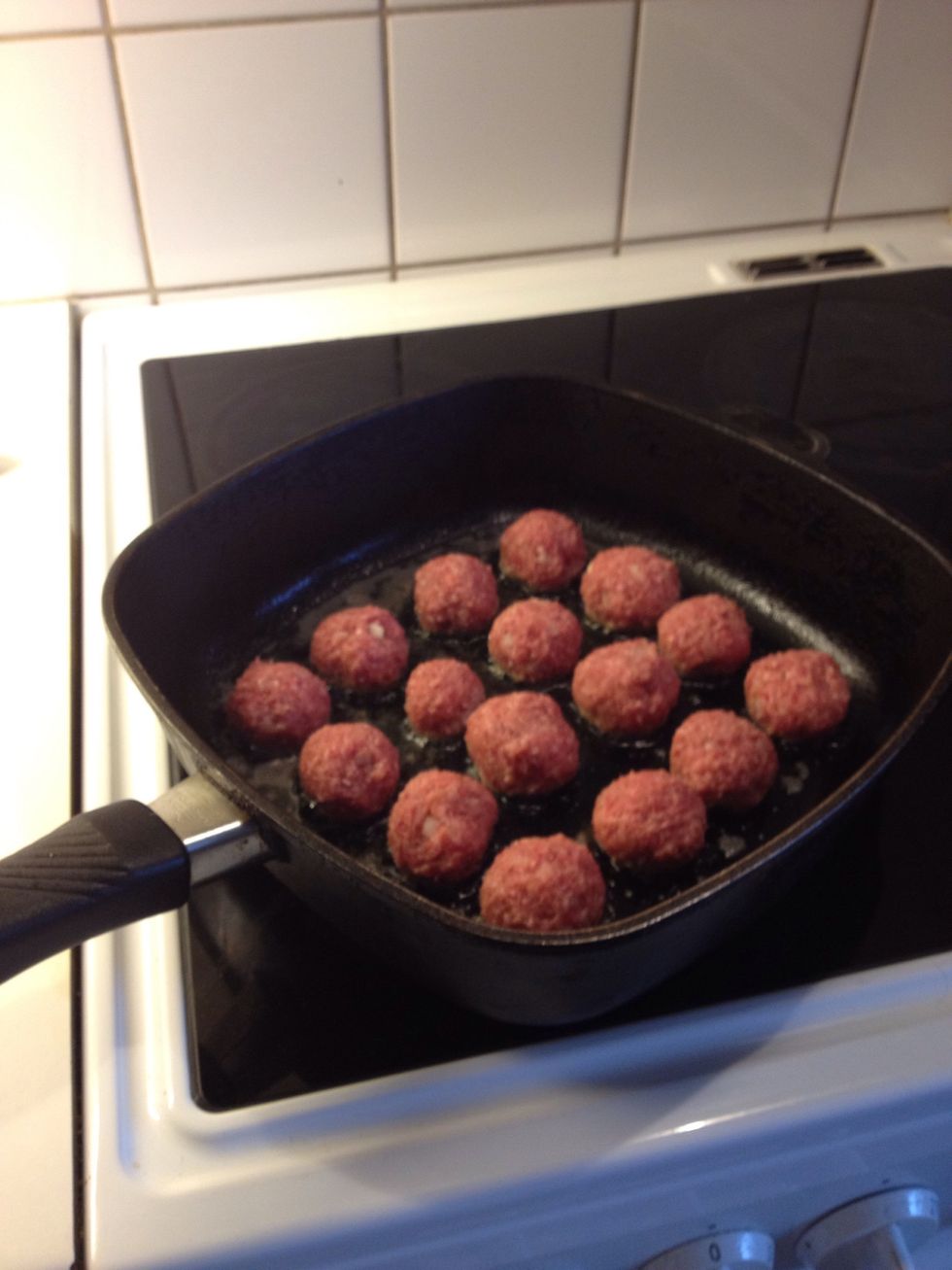 Add oil or butter (or both) to a pre heatened frying pan (not to hot) and start frying.