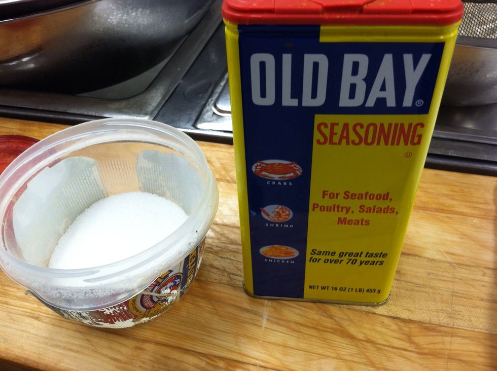 Add old bay, salt and pepper to taste