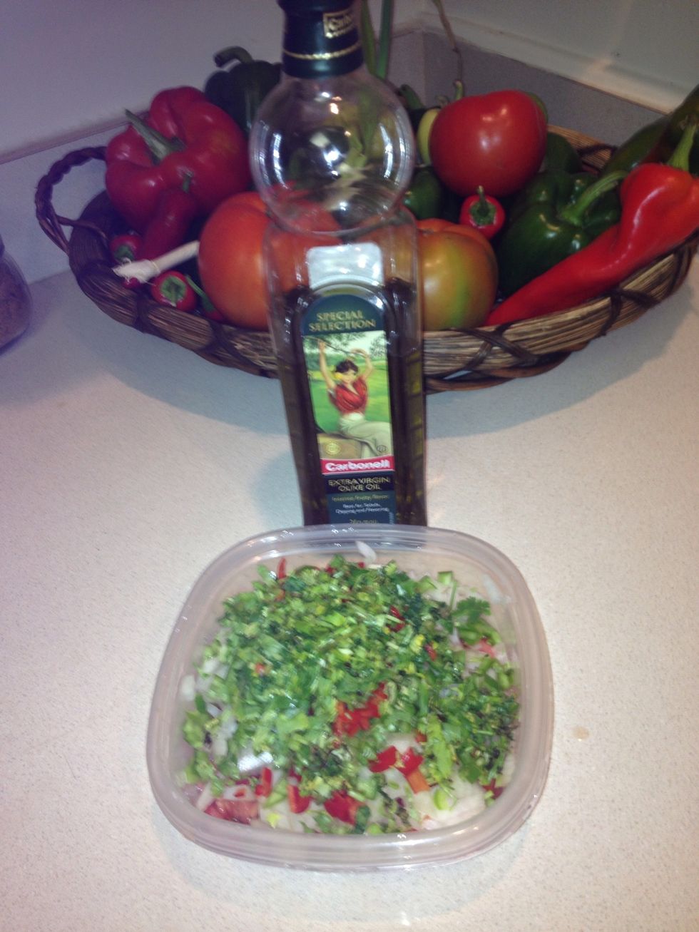 Add olive oil and white vinegar