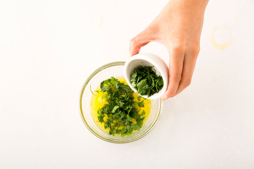 Add olive oil, cilantro, minced ginger and salt.