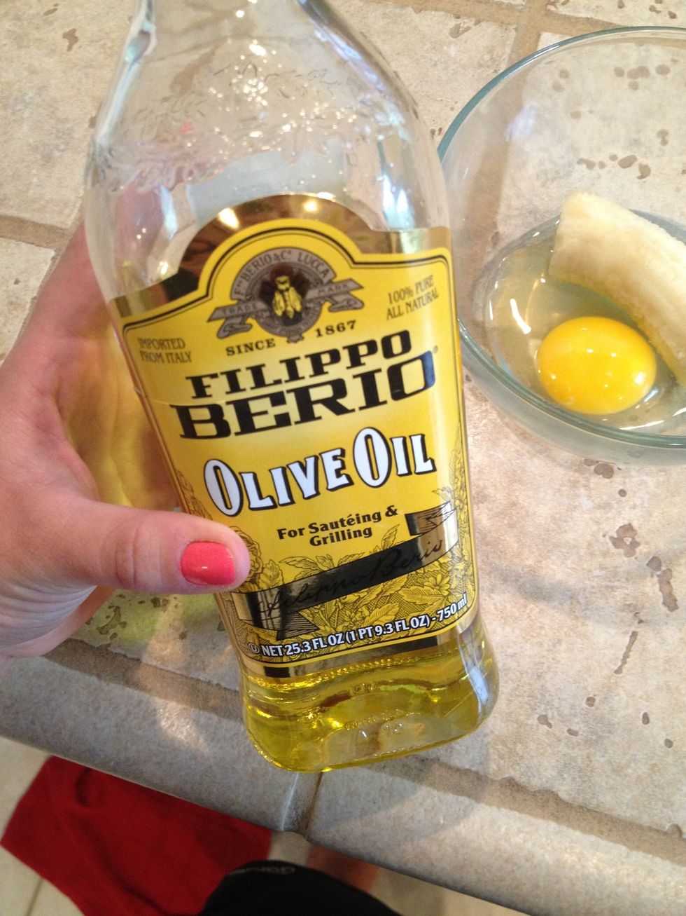 Add olive oil. Found this deep in my pantry. Almost had to get super Italian and use the Garlic OO I usually use for cooking. Close call.