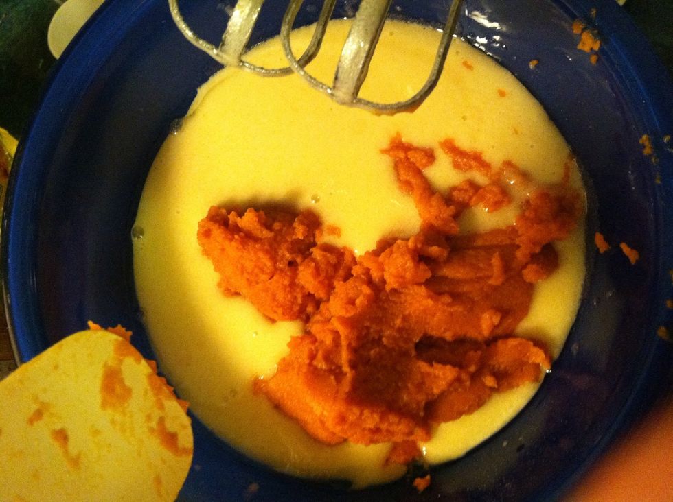 Add one 15oz can of pumpkin puree (NOT pumpkin pie filling!)