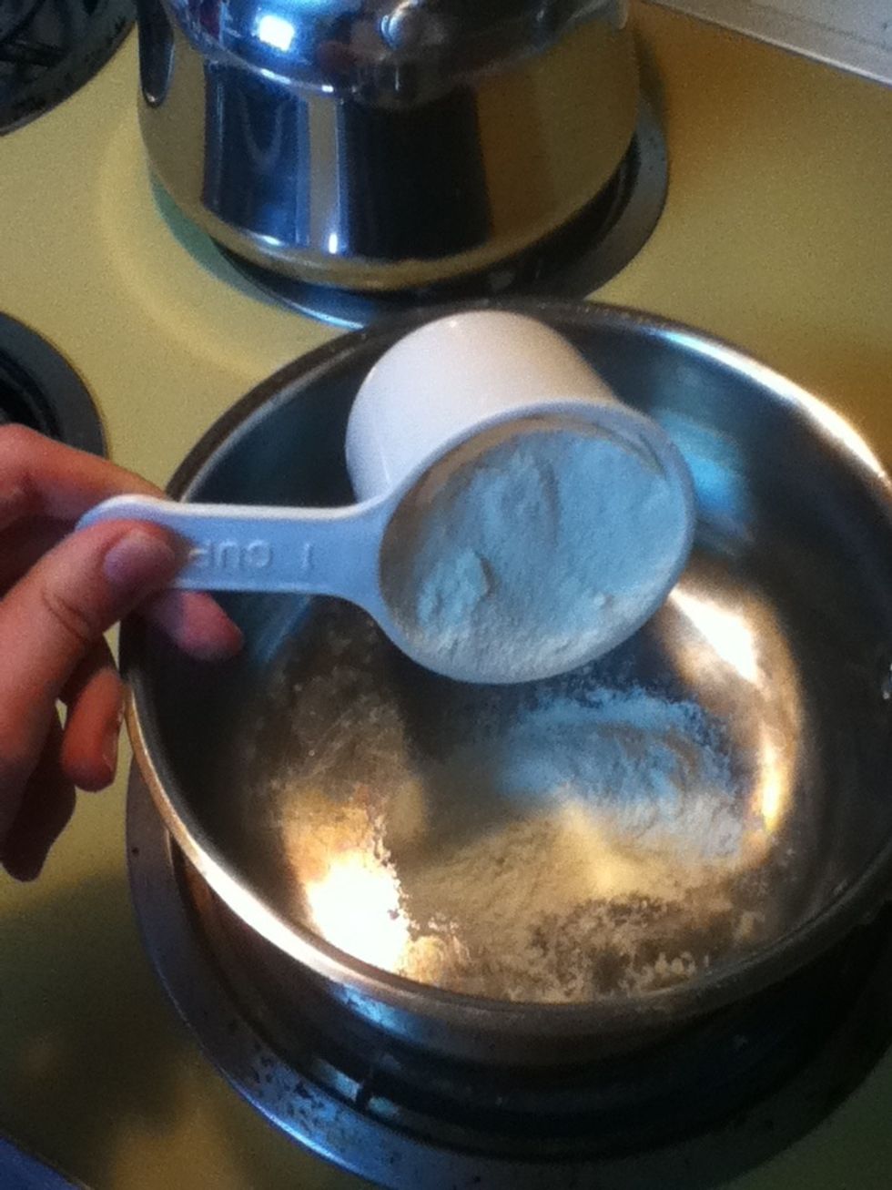 Add one cup of flour to a medium saucepan