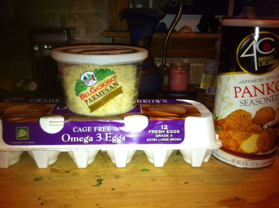 Add one egg white and 1/2 cup of Panko bread crumbs.