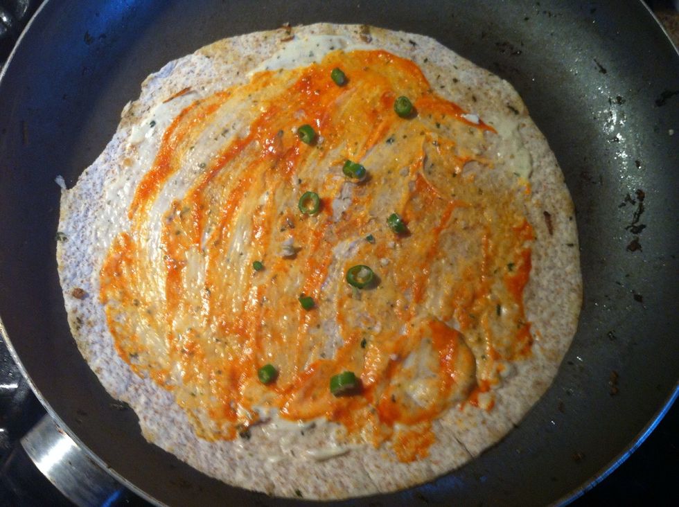 Add one green chilli sliced (you can substitute chilli with green onion)