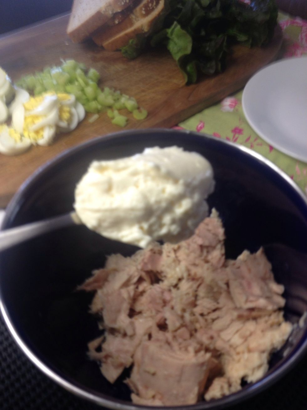 Add one heaping tablespoon of mayonnaise