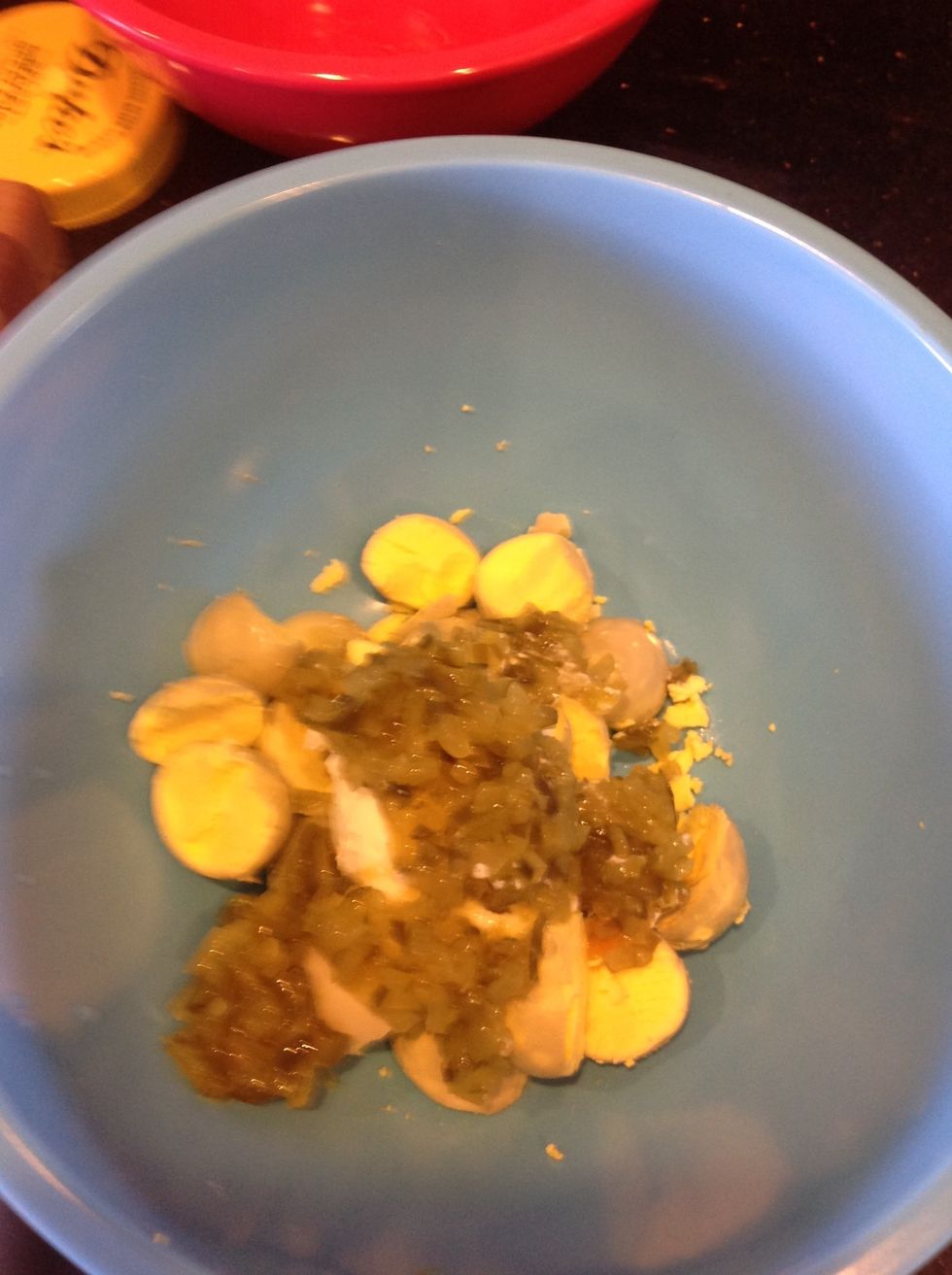 Add one heaping tablespoon of sweet pickle relish